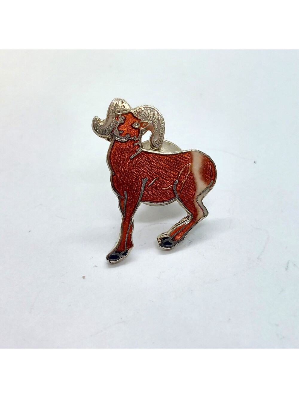 Vintage Bighorn Sheep Ram Enamel Pin Brown Wildlife Mountain Horns Animal Lapel